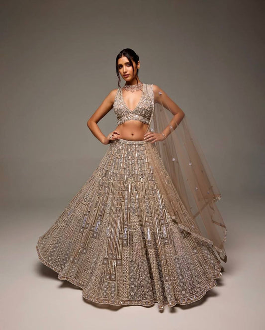 Premium Copper Gold Net Heavy Work Lehenga Fully Stitched