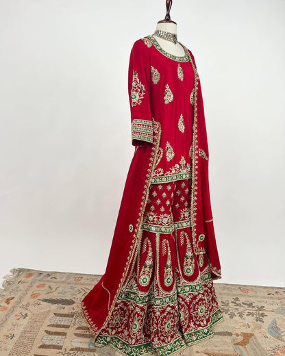 Red Sharara suit Georgette fully stitched