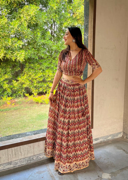 Diva silk printed lightweight lehenga fully stitched