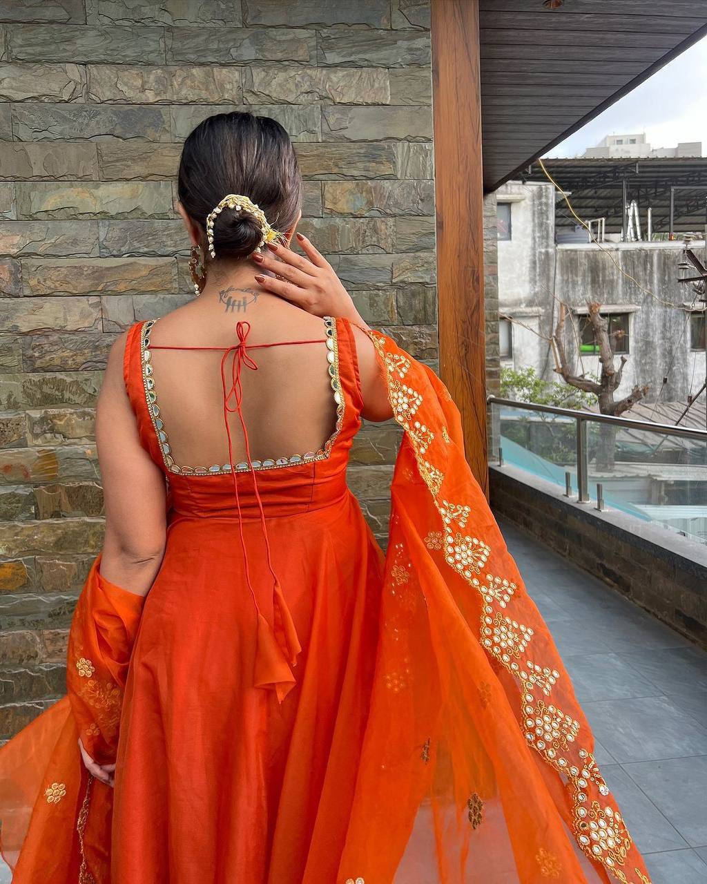 Tangy Orange georgette anarkali style suit readymade