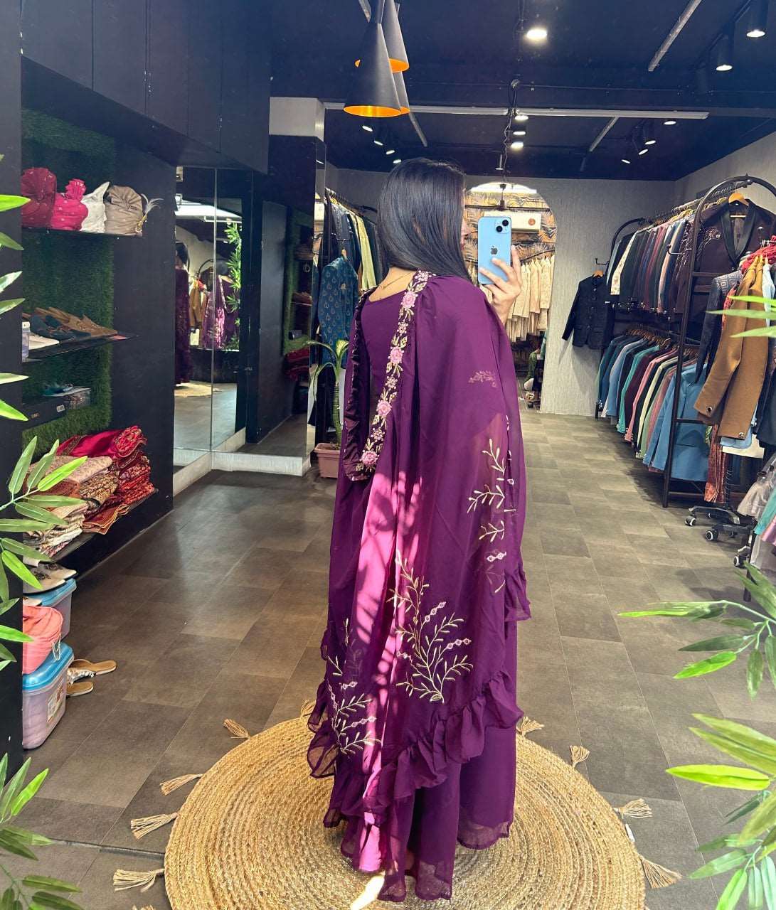 Beautiful wine colour gown with shrug fully stitched
