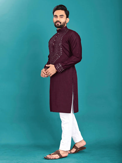 Men's Unique Exclusive Kurta with Real Mirror Neck Work with Cotton Pajama