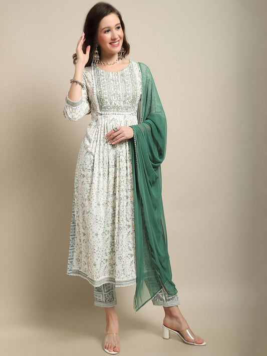 Pastel green kurti with pant and dupatta