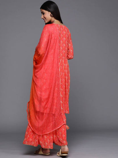 Georgette sharara set orange and pink shade