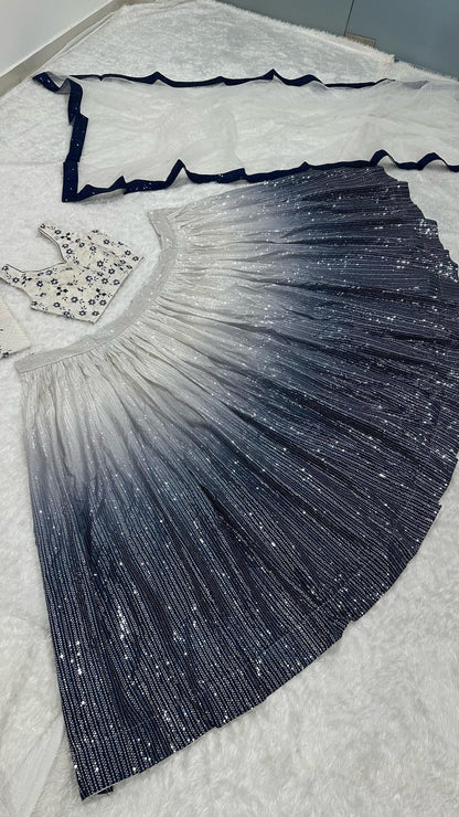 Premium White and Grey Dual Tone Sequins Lehenga Fully Stitched