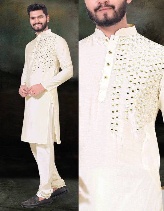 Off set mirror work kurta with pant