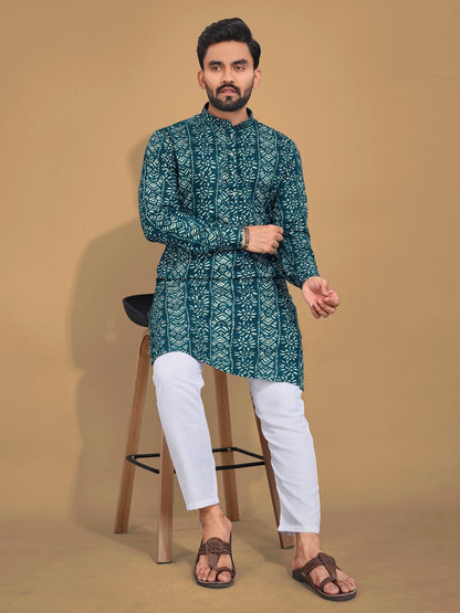 Soft & Comfy Cotton With Foil Print Men's Kurta with Cotton Pajama