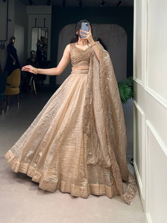 Copper Gold Shimmering Elegant Lehenga Fullt Stitched