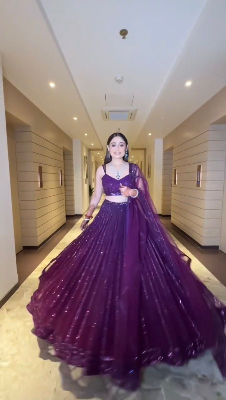 Purple & Wine Beautiful Net Lehenga with Premium Sequins and Dori Work Fully Stitched