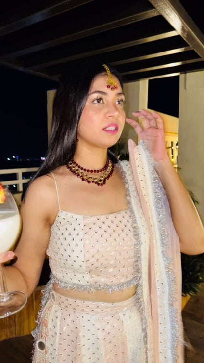 Cream & Pale Pink Beautiful Casual Lehenga Choli Fully Stitched