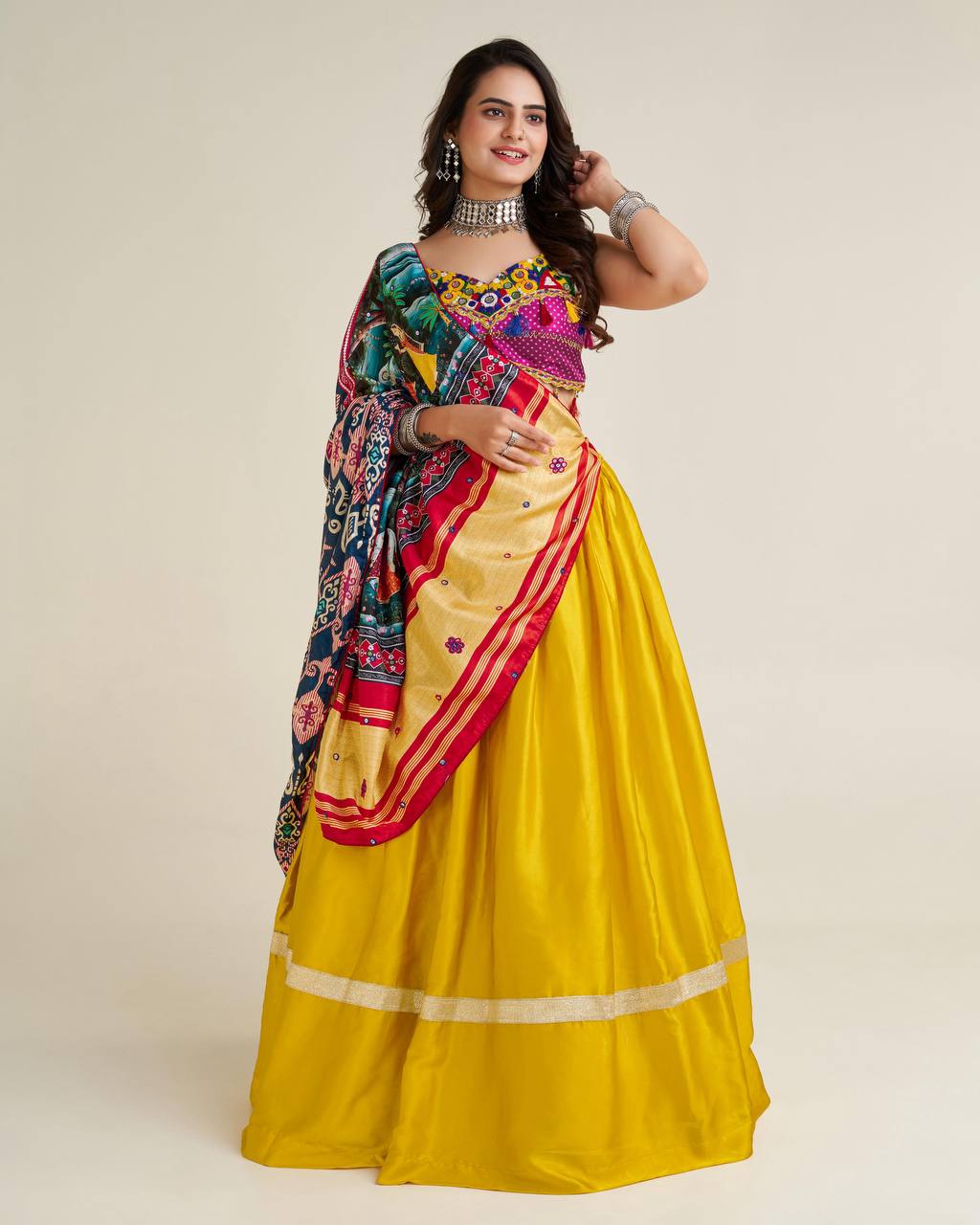 Navratri Special Mustard Gamthi work Chaniya Choli