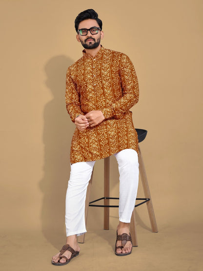 Soft & Comfy Cotton With Foil Print Men's Kurta with Cotton Pajama
