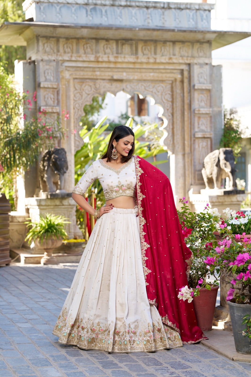 Lehenga Latika - Beautiful Off White Silk Embroidered Lehenga Fully Stitched