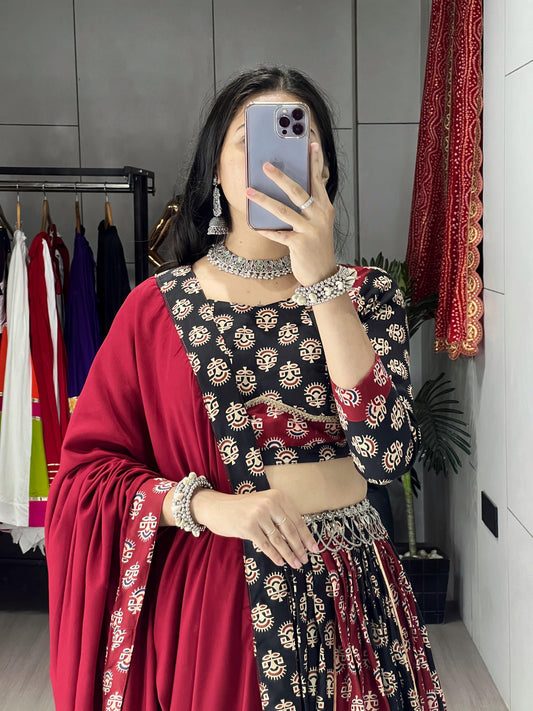Navratri Special Pure Cotton Ajarakh Print Chaniya Choli Fully Stitched