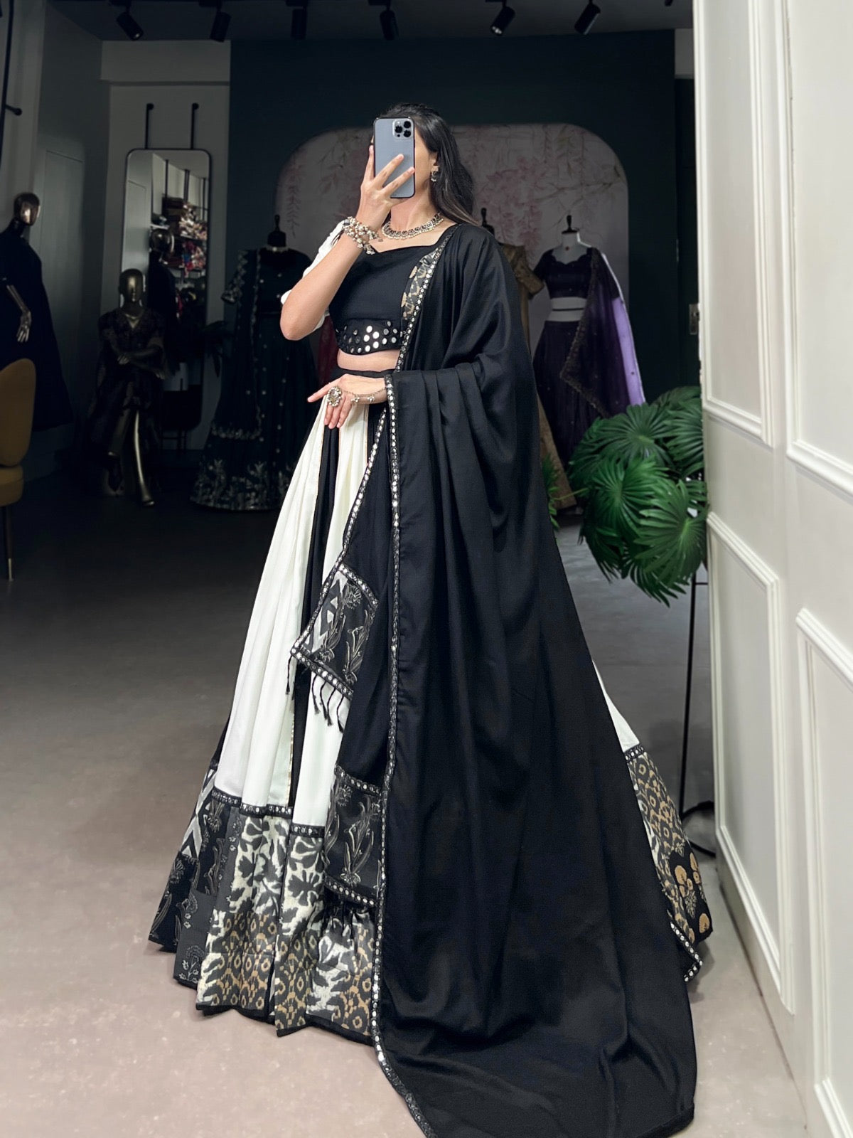 Mithudi - Premium Black Pure Cotton Rayon MIRROR Work Chaniya Choli for Navratri