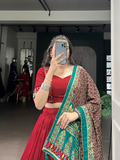 Saheli - Beautiful Gamthi Work Tasar Silk Lehenga Choli for Navratri