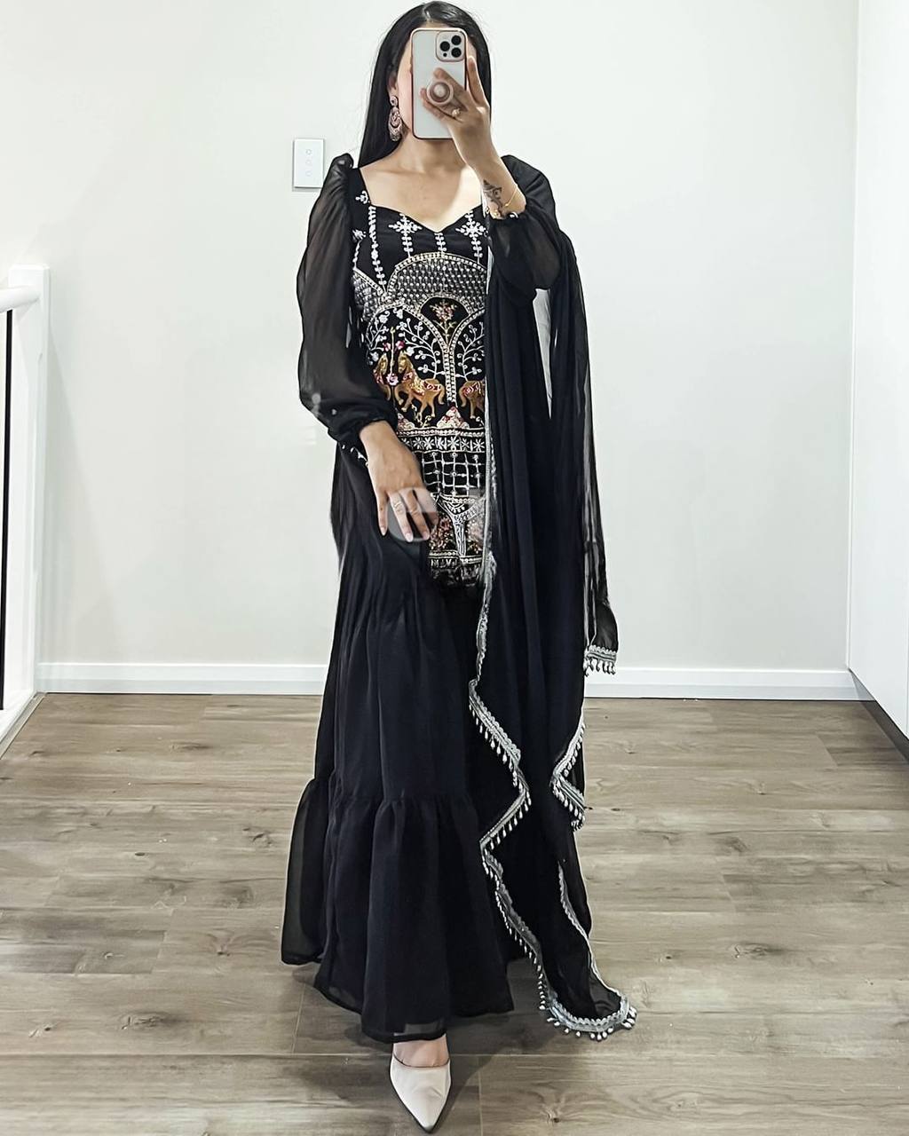 Black embroidered sharara set