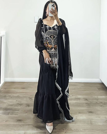 Black embroidered sharara set