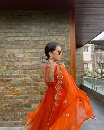 Tangy Orange georgette anarkali style suit readymade
