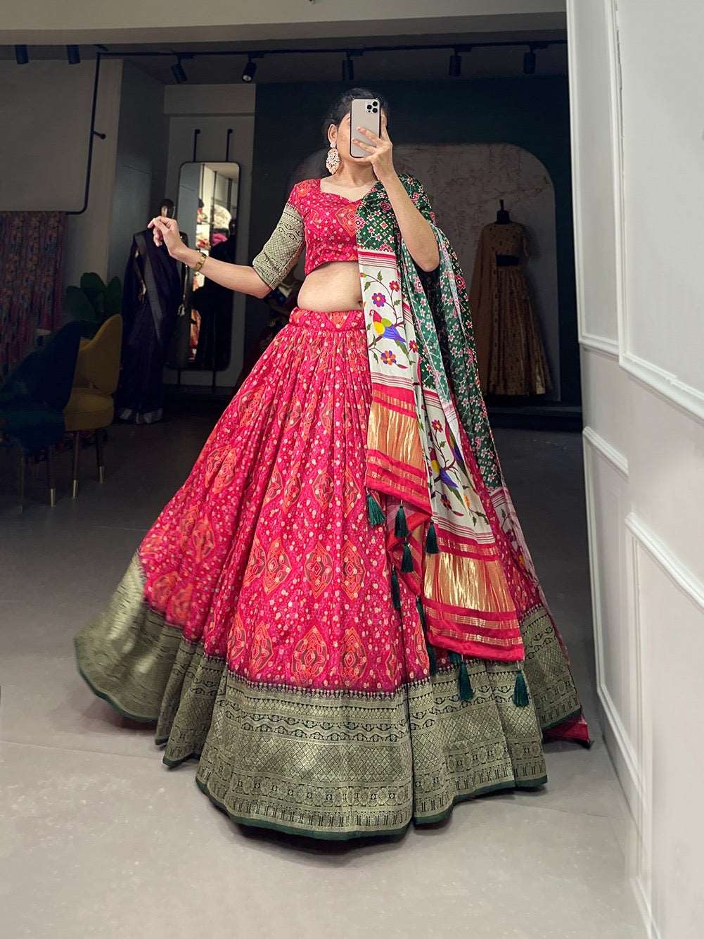 Dola silk printed premium fully stitched lehenga