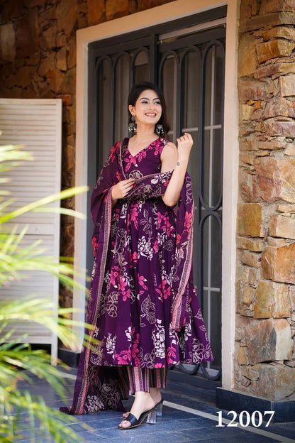 Floral Soft Silk Printed Casual Kurti Pant Set Fully Stitched upto 6XL Sizes