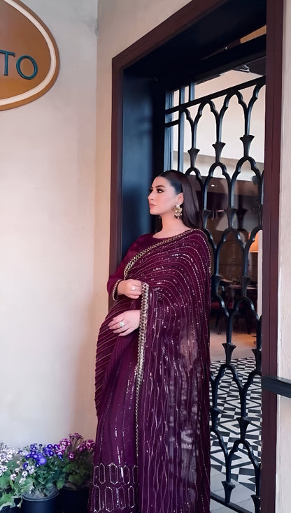 Kasturi Silk Bollywood Style Saree with Sequins Work Fully Stitched Blouse