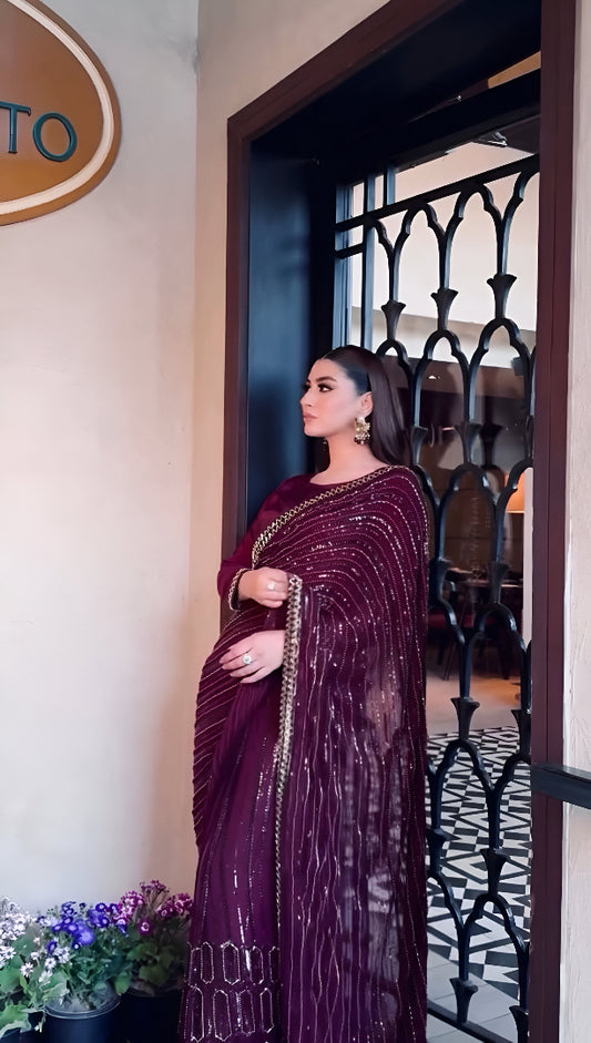 Kasturi Silk Bollywood Style Saree with Sequins Work Fully Stitched Blouse