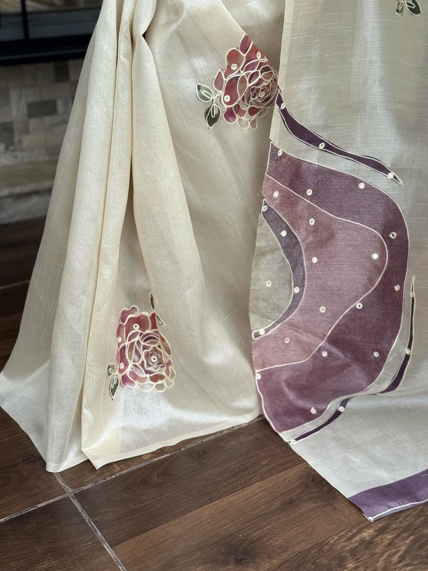 Pure Tusser Linen Saree Fluid Printed Design with Stitched Blouse Options