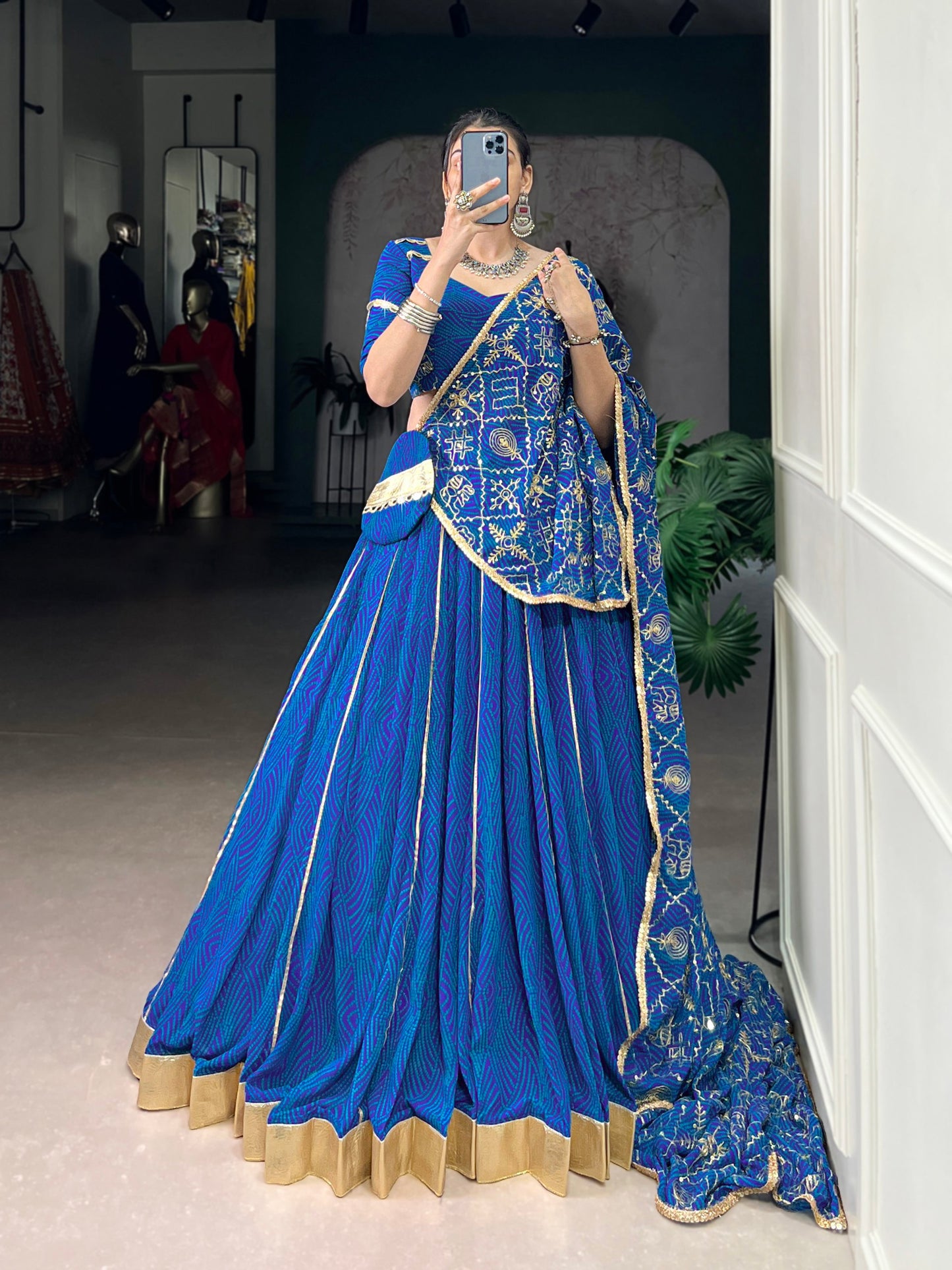 Beautiful Georgette Bandej Print Flowy Chaniya Cholis for Navratri 2025