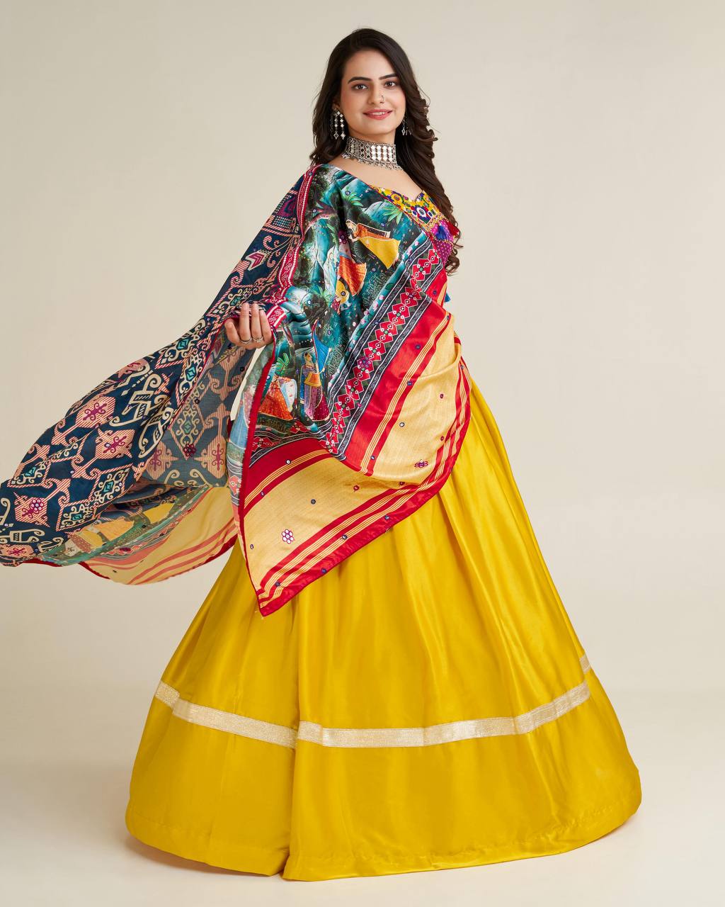 Navratri Special Mustard Gamthi work Chaniya Choli