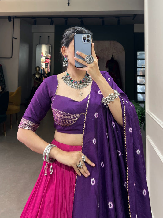 Pink & Purple Beautiful Navratri Chaniya Choli with Bandhani Dupatta