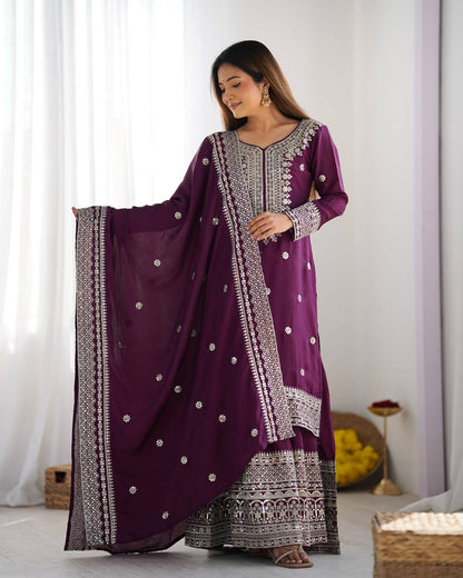 Purple wine Punjabi Sharara set fully stitched