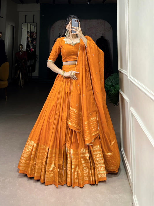 Minimalist Lehenga Mustard Yellow Chanderi Silk Fabric Fully Stitched
