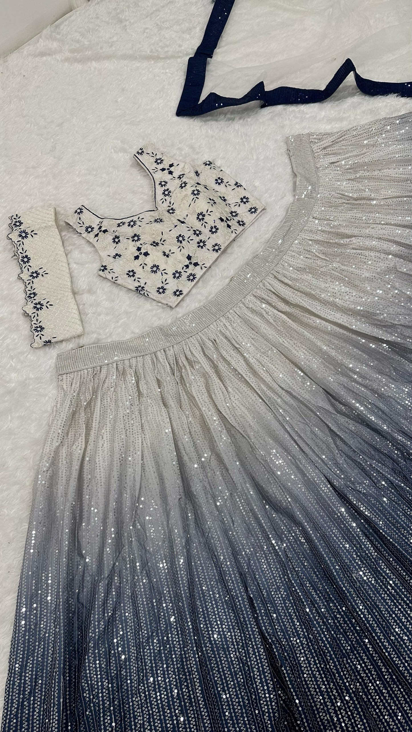Premium White and Grey Dual Tone Sequins Lehenga Fully Stitched