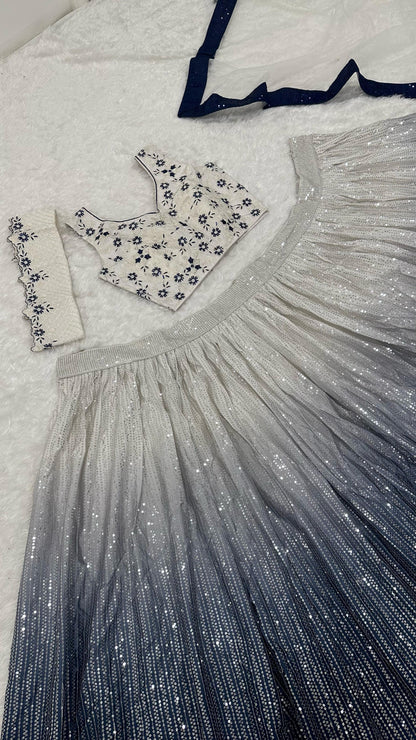 Premium White and Grey Dual Tone Sequins Lehenga Fully Stitched