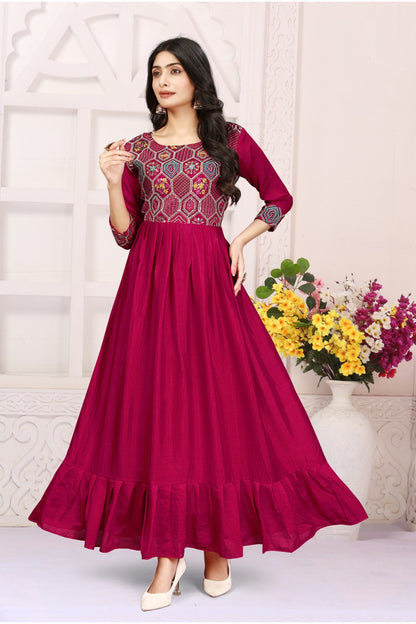 Rani Pink Vichitra Silk Gown Fully Stitched