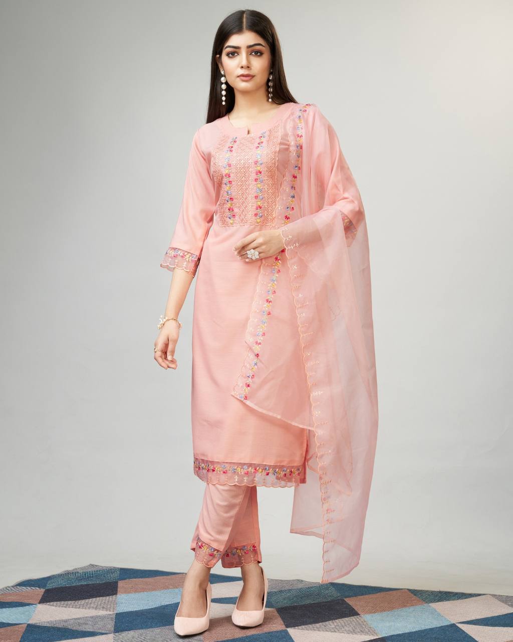 Pink viscose fabric kurti set