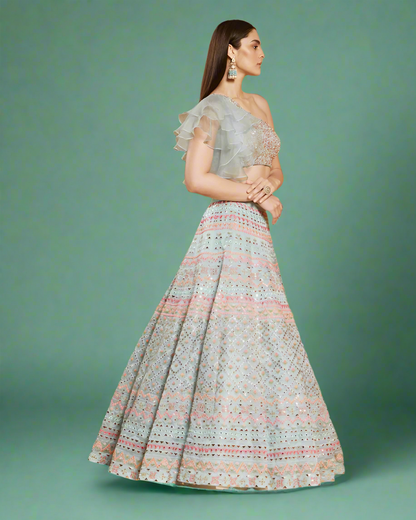 Premium SeaGreen Embroidered Fully Stitched Lehenga