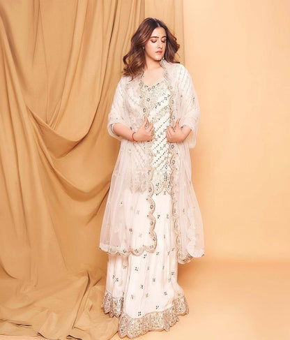 Premium Off white top and plazo set