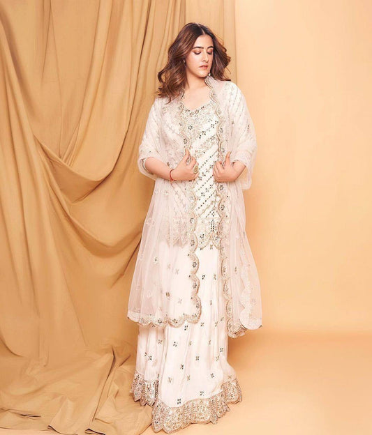 Premium Off white top and plazo set