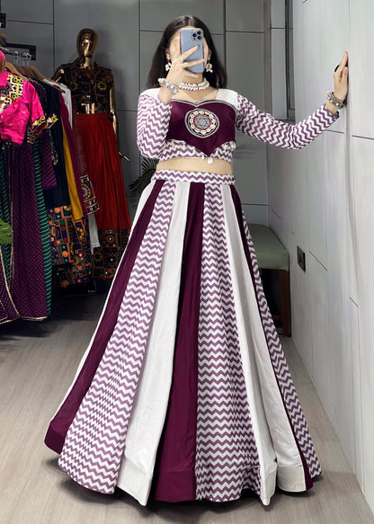 Beautiful Stripe Pattern Pure Cotton Wine and White Navratri Chaniya Choli Fully Stitched