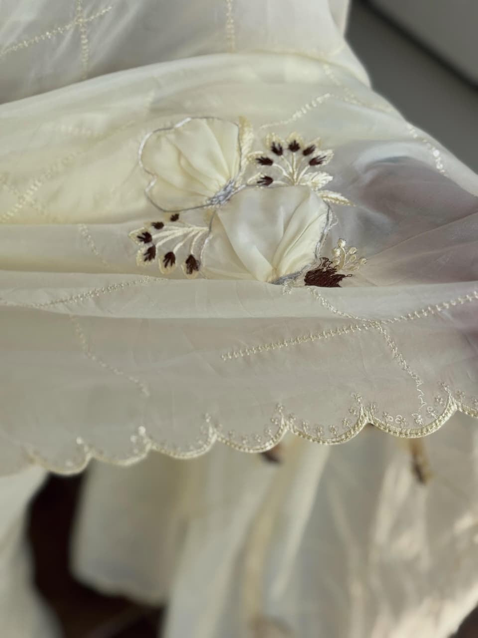 Classy Off White Beautiful Embroidered Floral Work Saree with Stitched Blouse Options