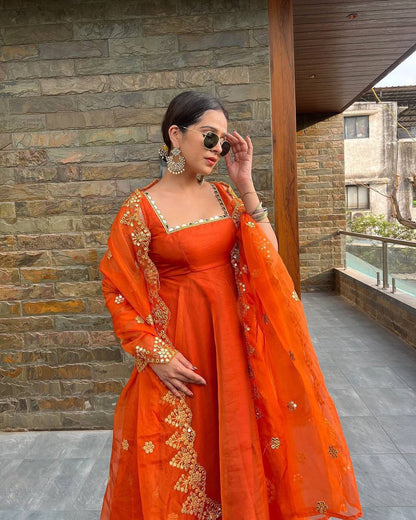 Tangy Orange georgette anarkali style suit readymade