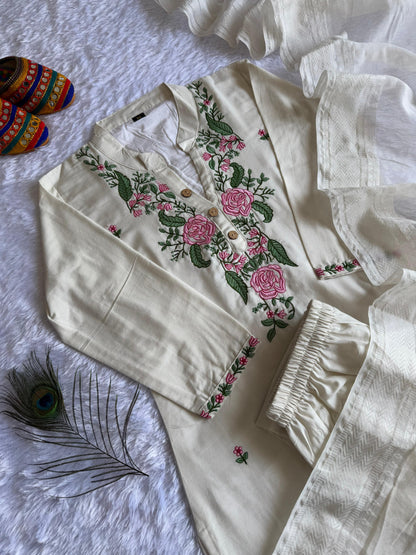 Chandni Aura -Premium Soft Cotton Embroidered Kurti Set