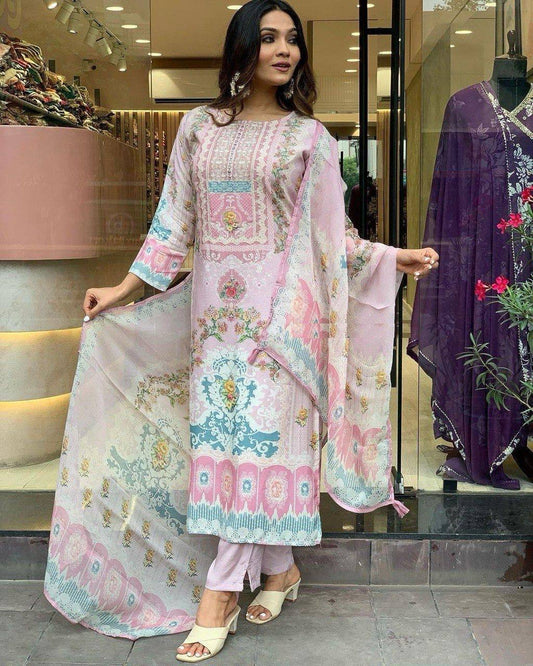 Light pink printed kurti set