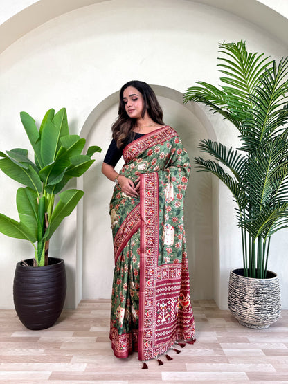 Ramya - Beautiful Dola Silk Printed Saree with Stitched Blouse Options