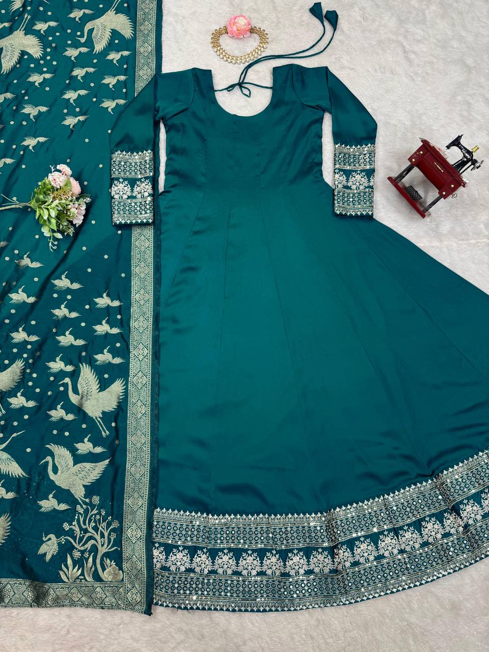 Rama blue Premium Satin readymade Gown