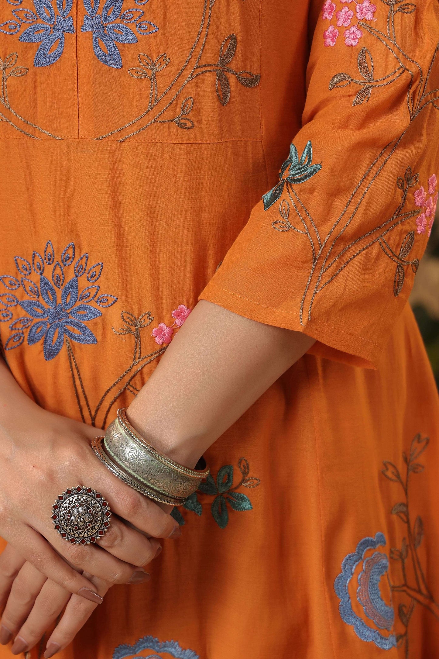 Nikita - Premium Orange Chanderi Silk Anarkali Suit Fully Stitched