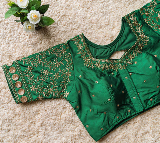 Embroidered on Silk Fabric beautiful Readymade Blouse