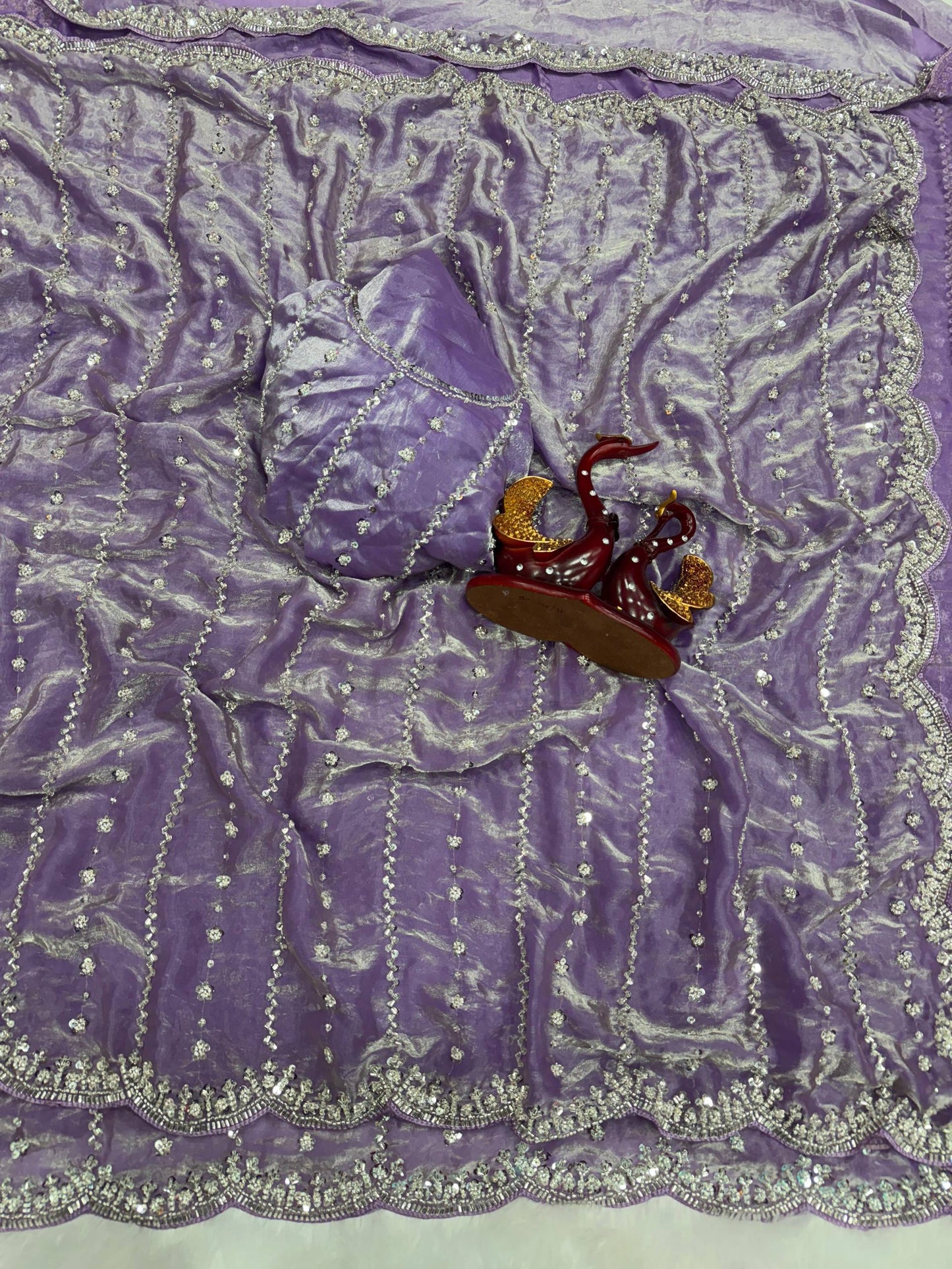 Party Star - Premium Space Silk Saree with Swaroski like crystal work with Fully Stitched Blouse